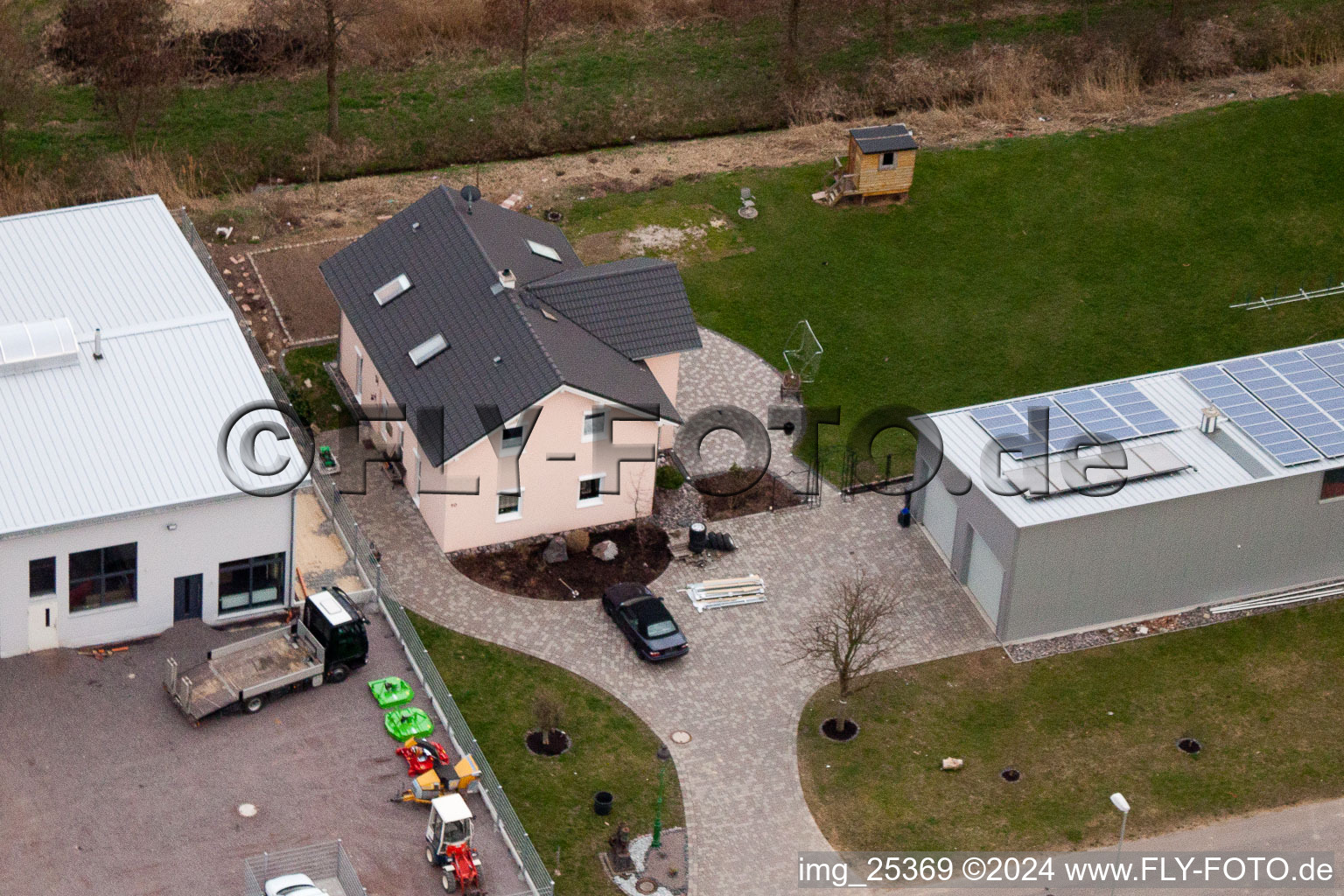 Aerial view of At the Ahlmühle, German Wine Gate eG in Ilbesheim bei Landau in der Pfalz in the state Rhineland-Palatinate, Germany