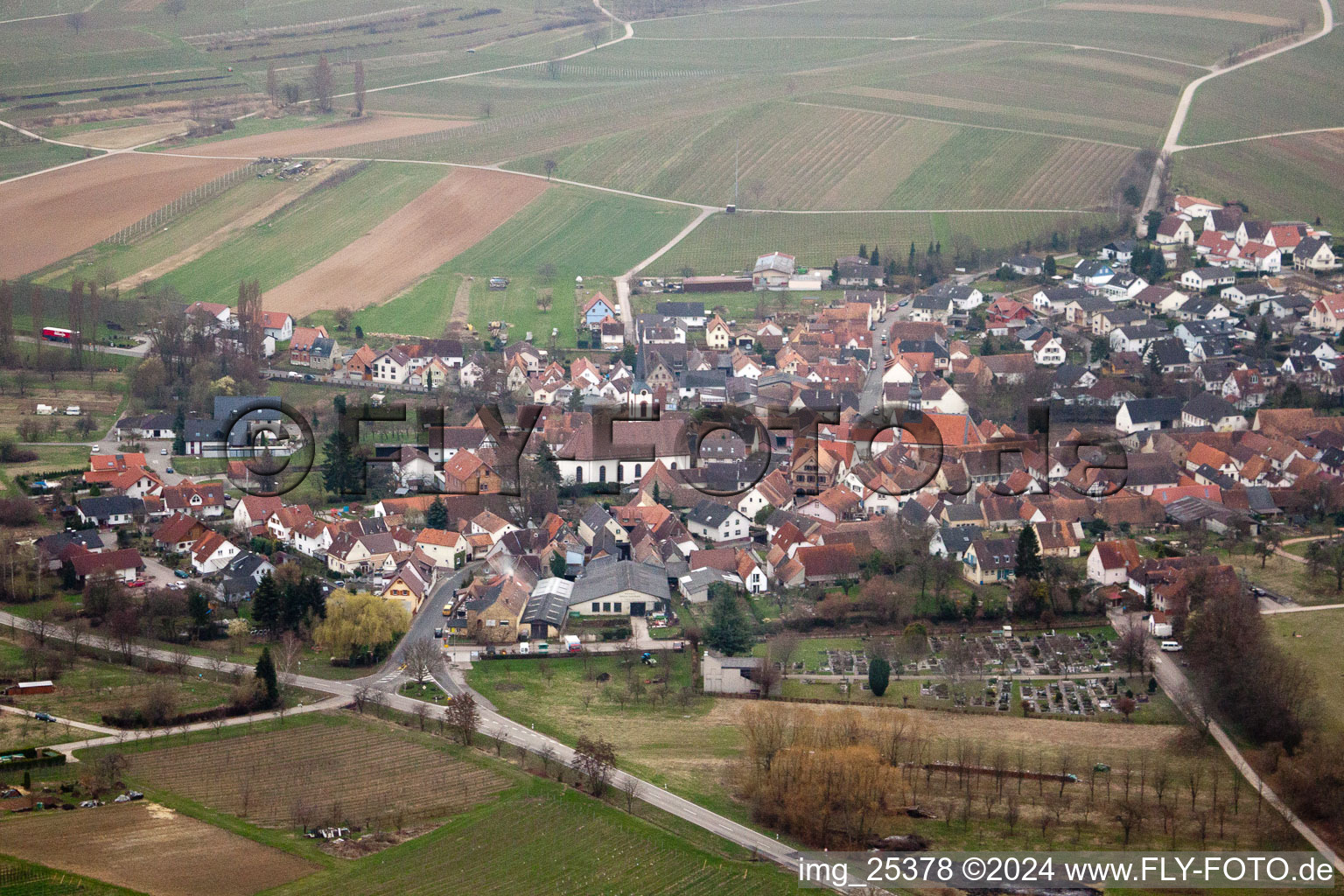 Bird's eye view of Göcklingen in the state Rhineland-Palatinate, Germany