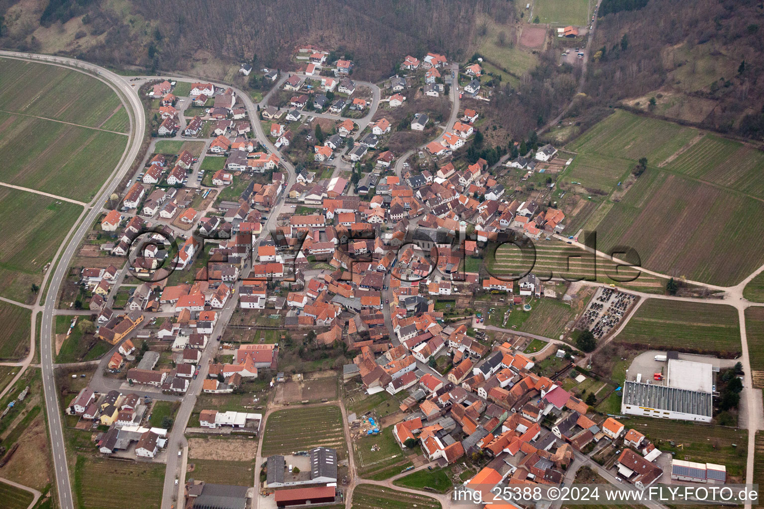 Aerial view of Eschbach in the state Rhineland-Palatinate, Germany