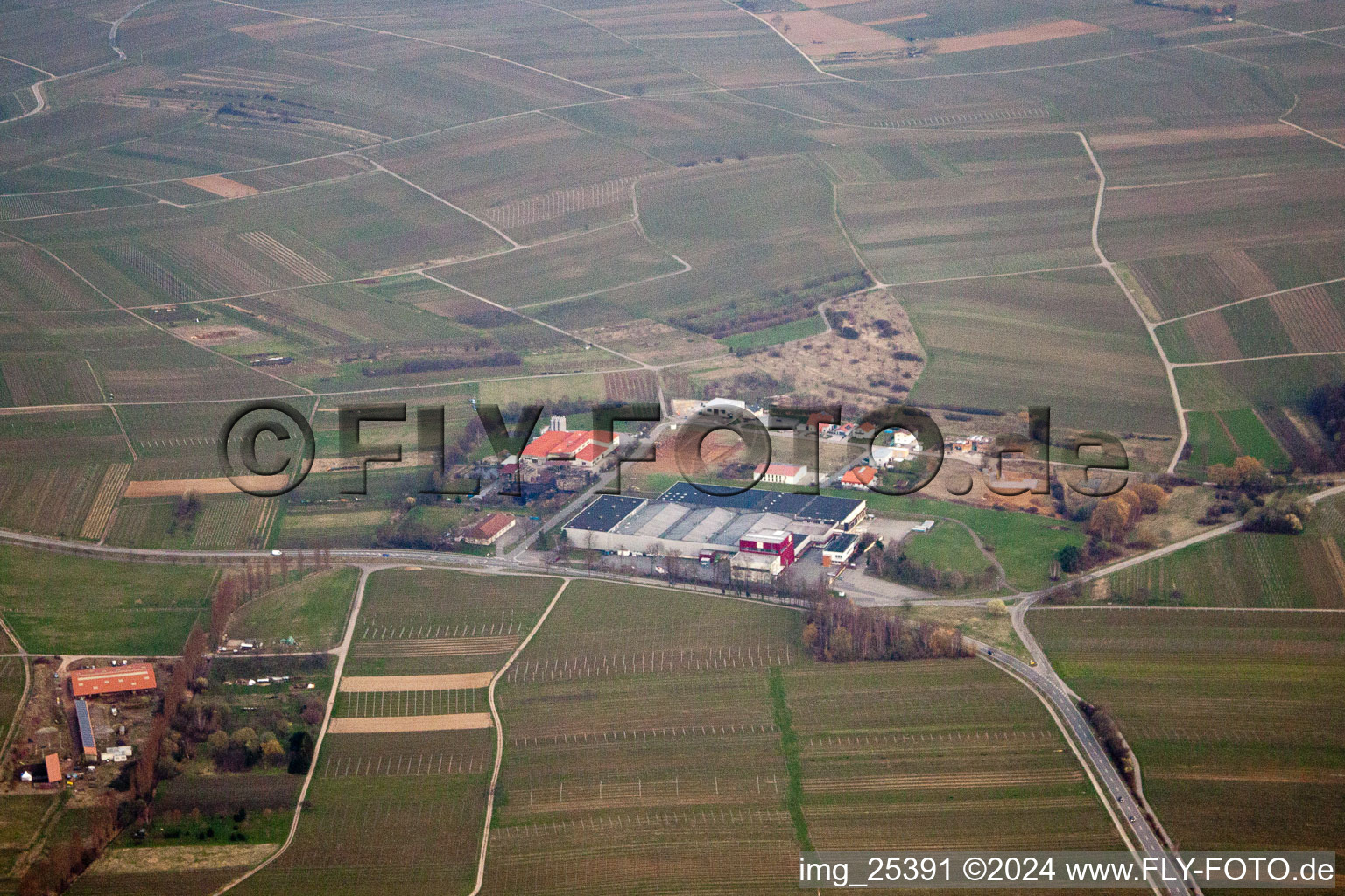 At the Ahlmühle in Ilbesheim bei Landau in der Pfalz in the state Rhineland-Palatinate, Germany from the plane