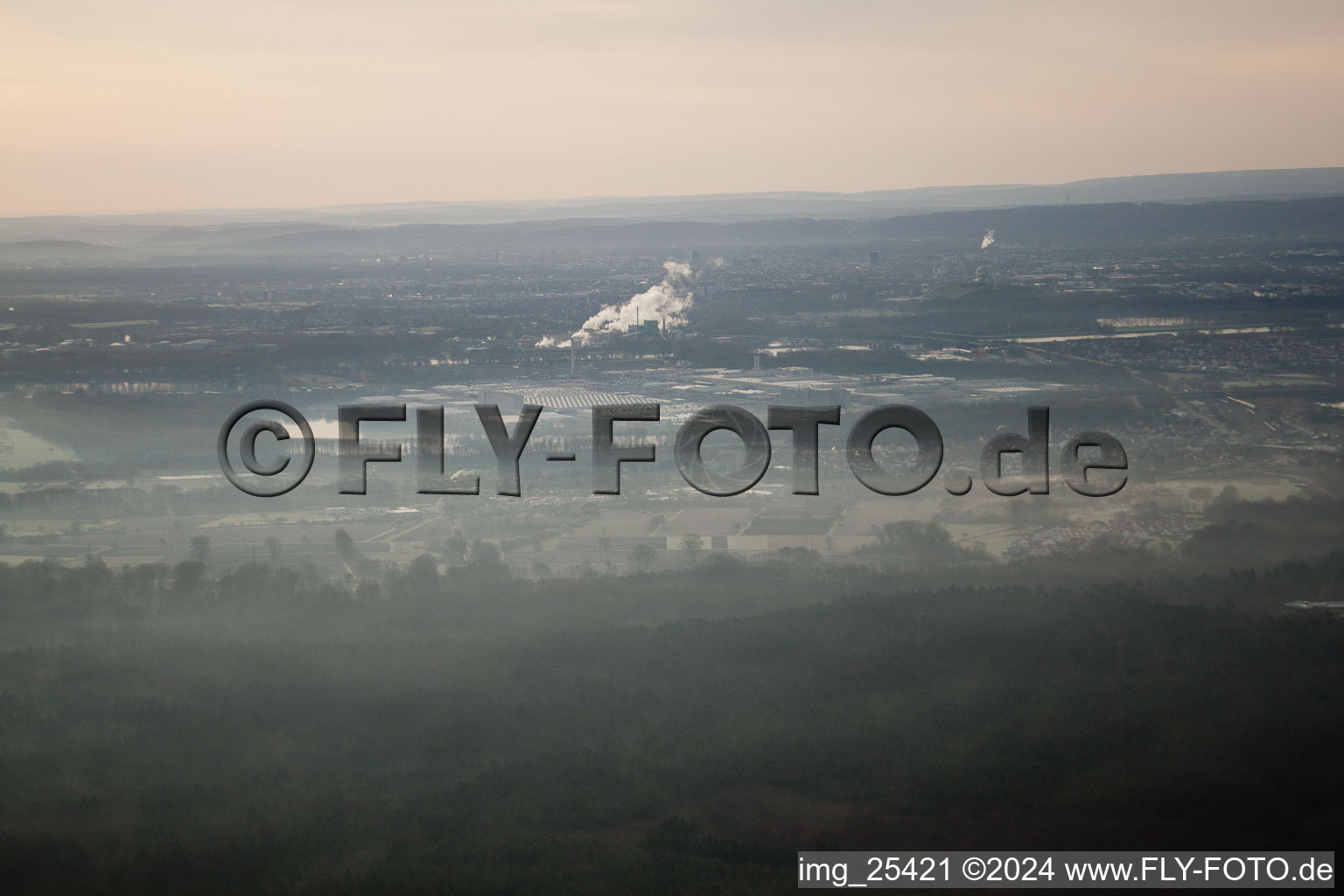 Aerial view of Wörth am Rhein in the state Rhineland-Palatinate, Germany