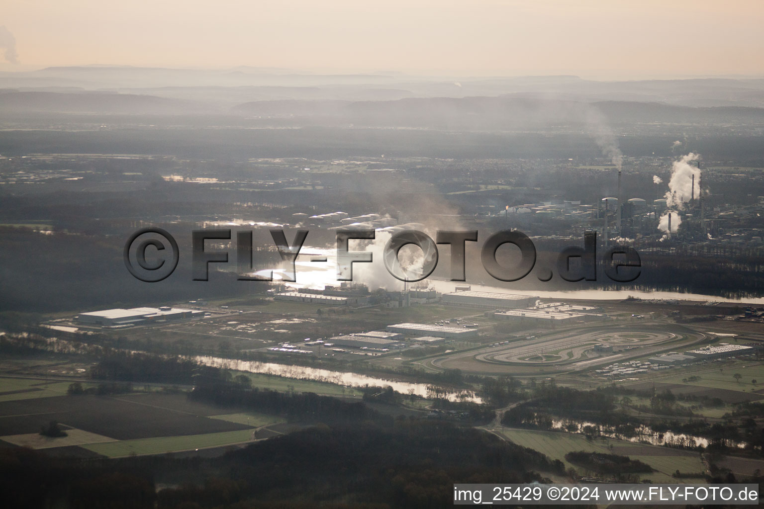 Oberwald industrial area in Wörth am Rhein in the state Rhineland-Palatinate, Germany from the plane