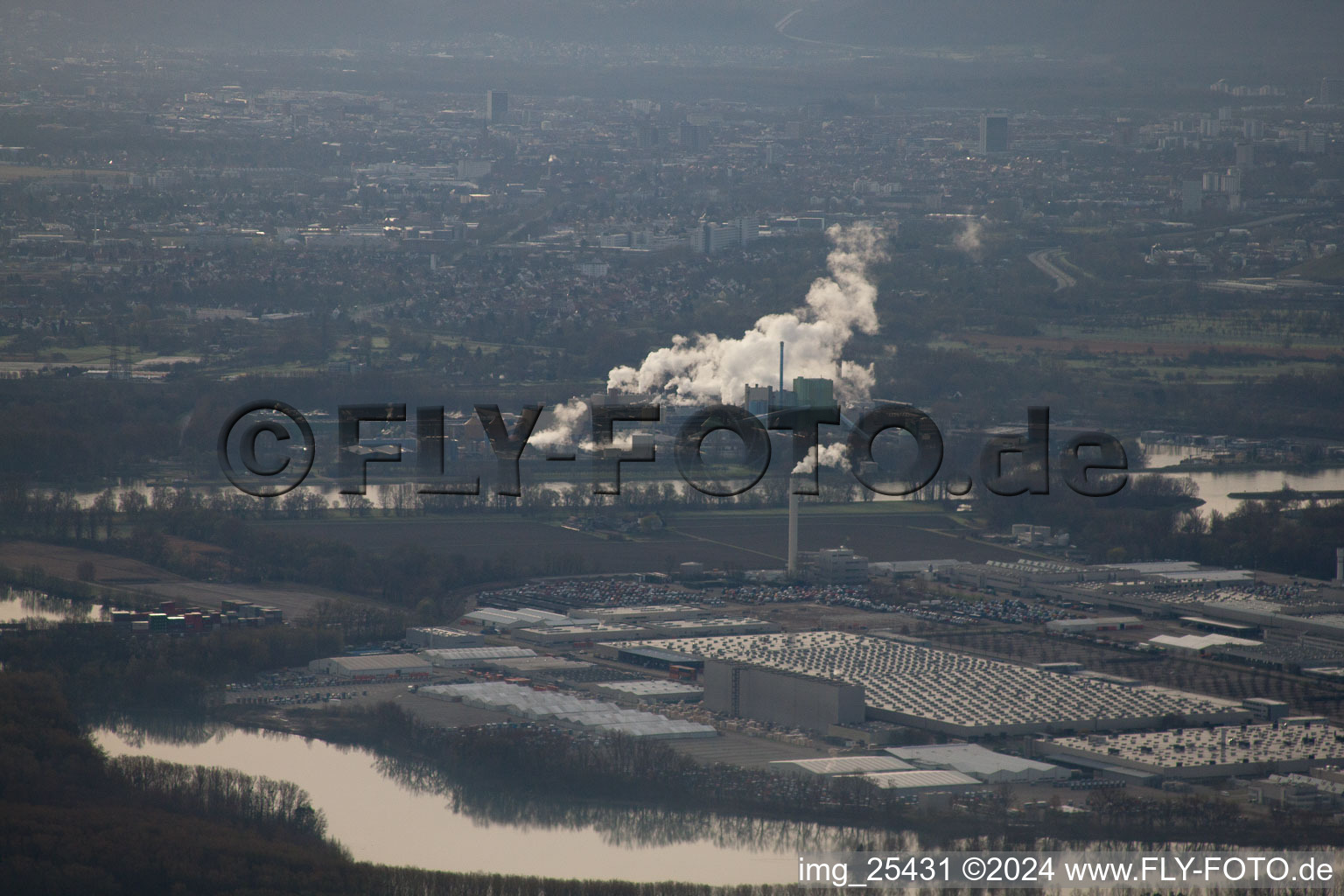 Oberwald Industrial Area in Wörth am Rhein in the state Rhineland-Palatinate, Germany viewn from the air