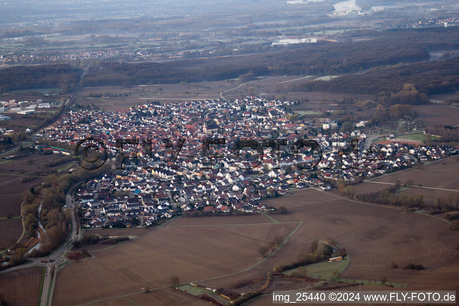 District Maximiliansau in Wörth am Rhein in the state Rhineland-Palatinate, Germany from the plane