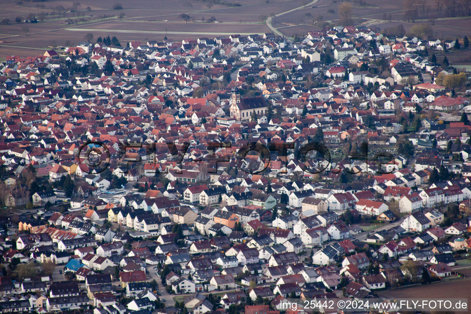 Bird's eye view of District Maximiliansau in Wörth am Rhein in the state Rhineland-Palatinate, Germany