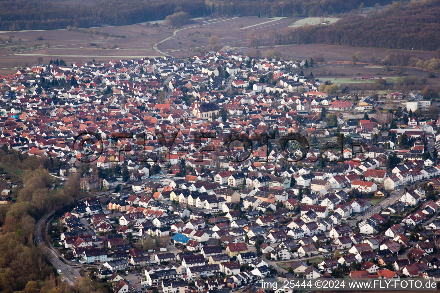 Drone recording of District Maximiliansau in Wörth am Rhein in the state Rhineland-Palatinate, Germany