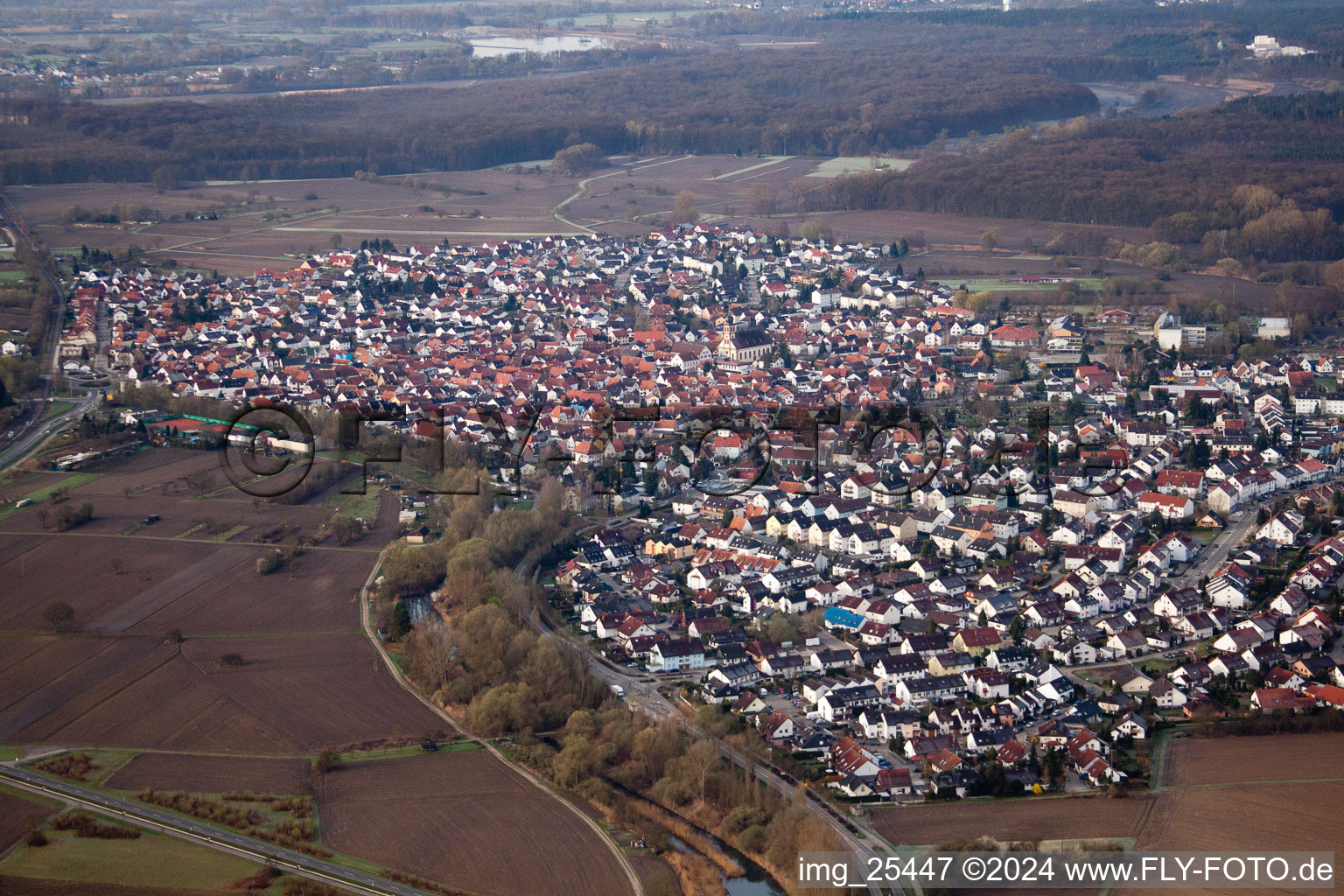 Drone image of District Maximiliansau in Wörth am Rhein in the state Rhineland-Palatinate, Germany