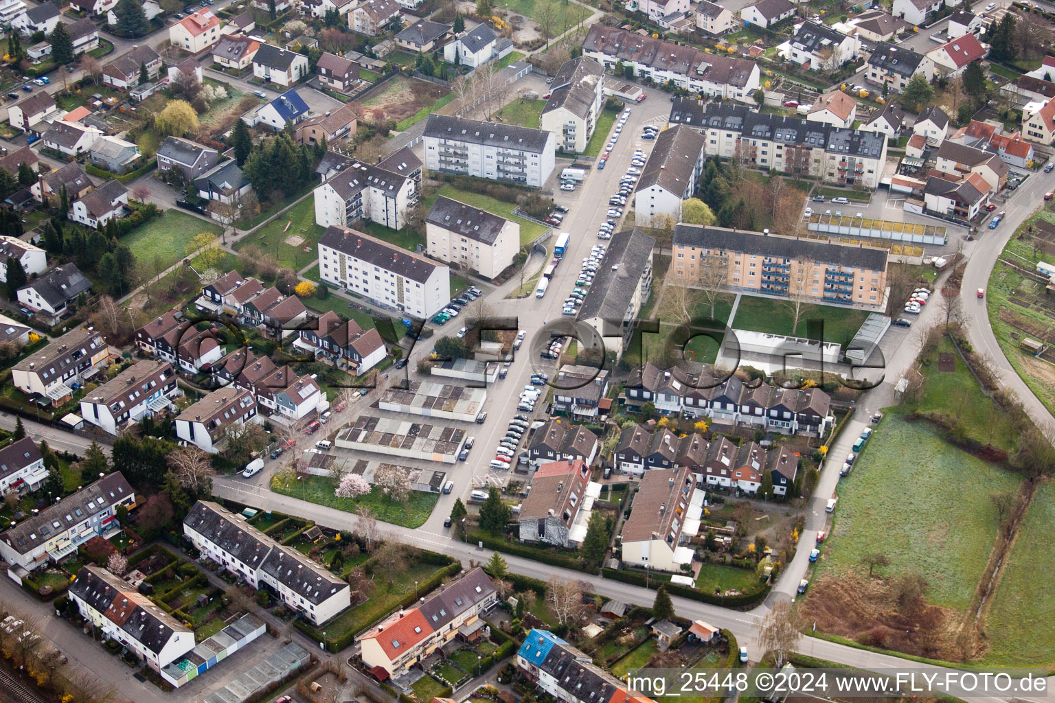 District Maximiliansau in Wörth am Rhein in the state Rhineland-Palatinate, Germany from the drone perspective