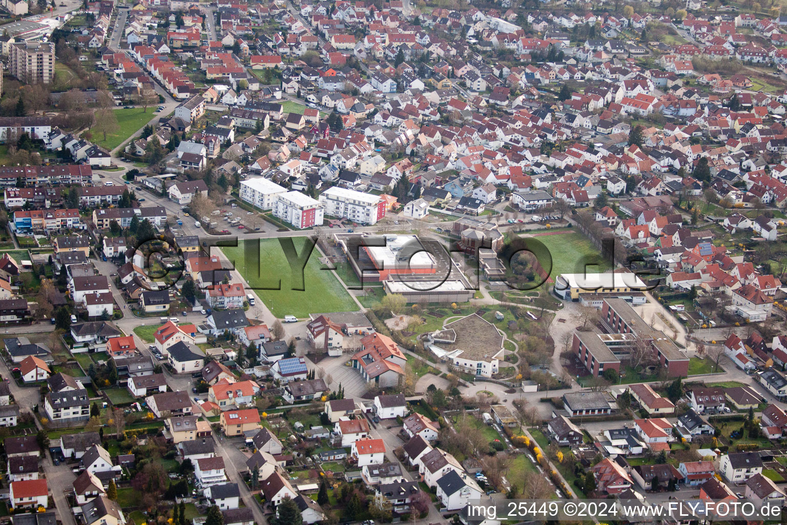 District Maximiliansau in Wörth am Rhein in the state Rhineland-Palatinate, Germany from a drone