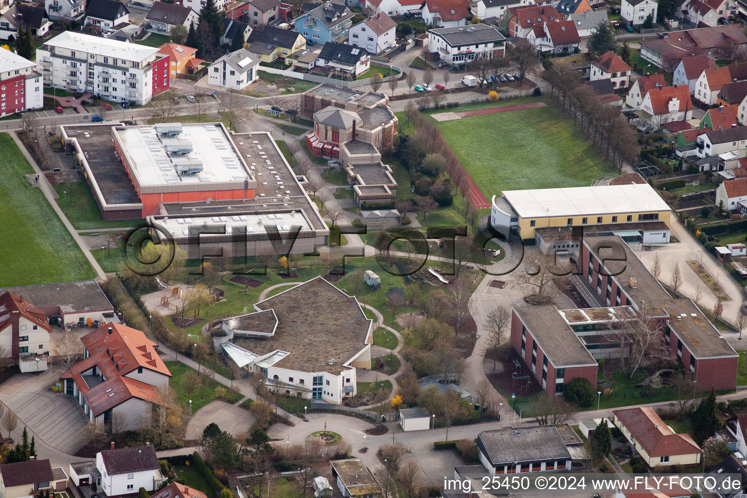 District Maximiliansau in Wörth am Rhein in the state Rhineland-Palatinate, Germany seen from a drone