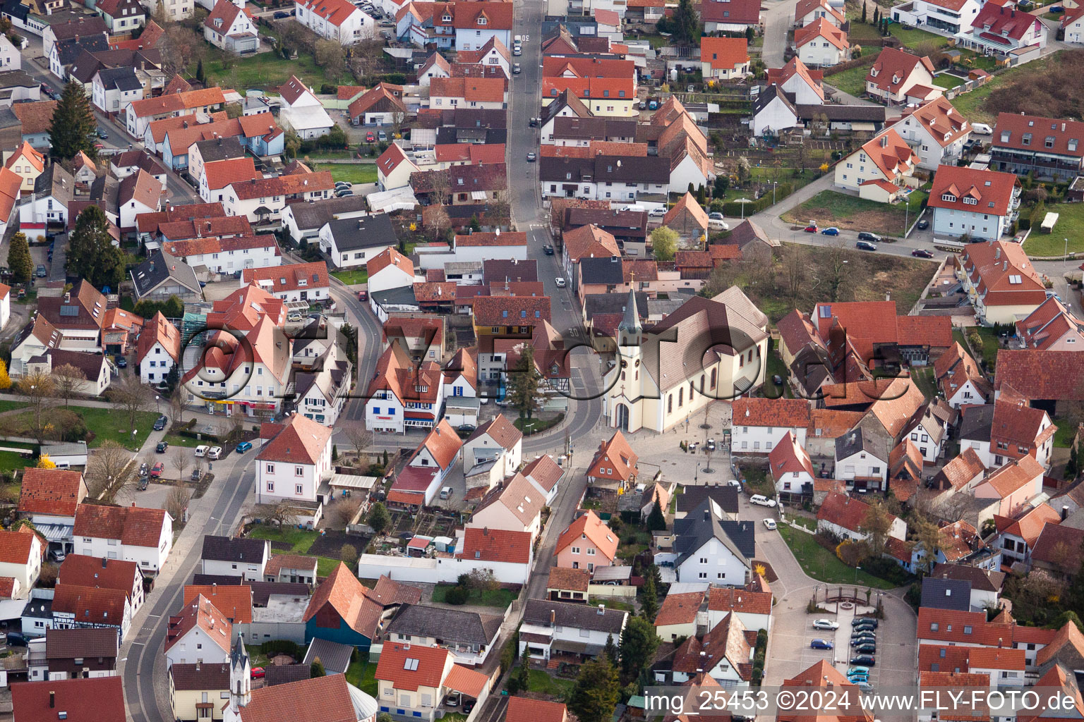 Aerial view of District Maximiliansau in Wörth am Rhein in the state Rhineland-Palatinate, Germany