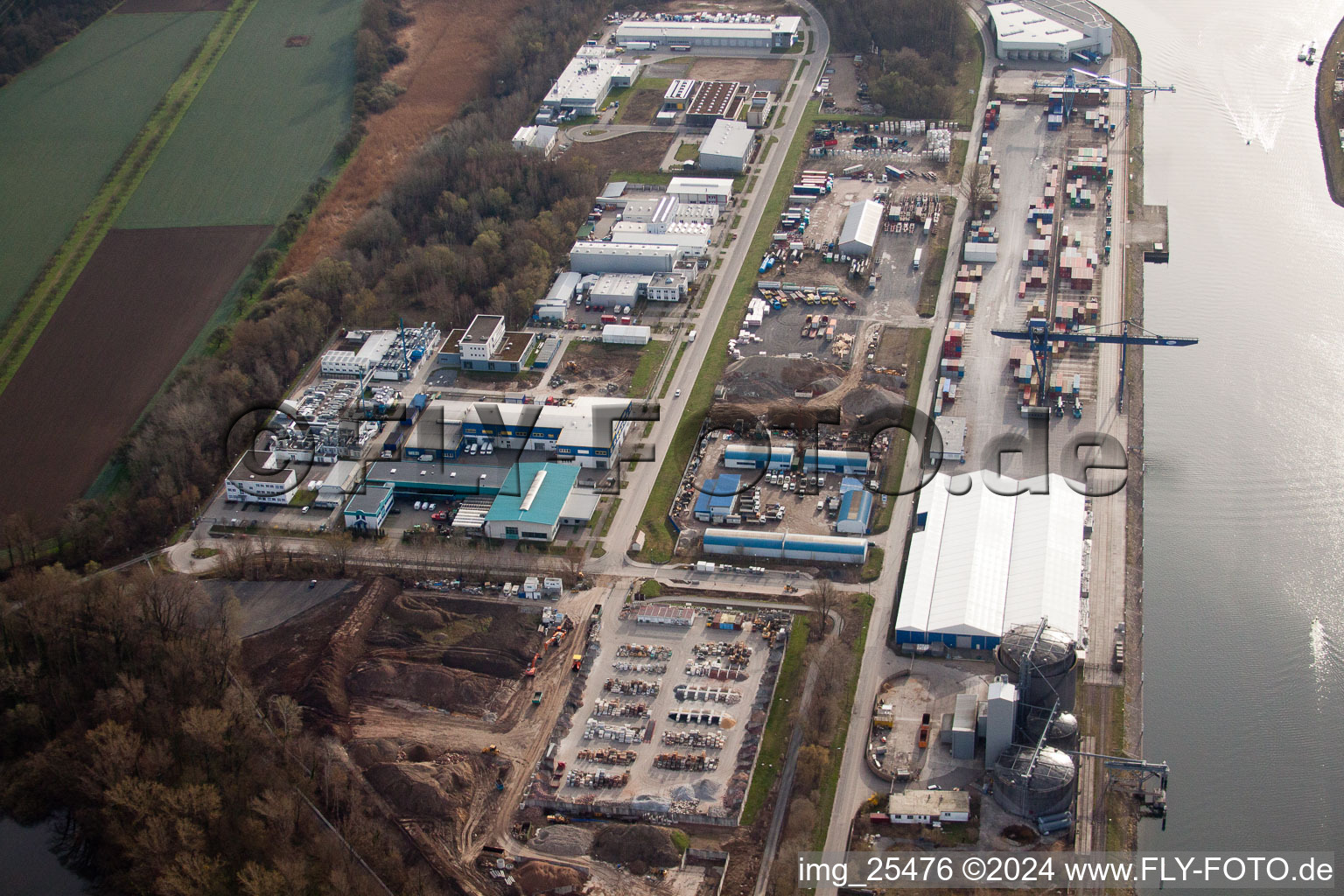 District Rheinhafen in Karlsruhe in the state Baden-Wuerttemberg, Germany seen from a drone