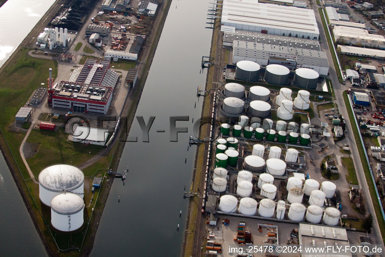 Aerial photograpy of District Rheinhafen in Karlsruhe in the state Baden-Wuerttemberg, Germany