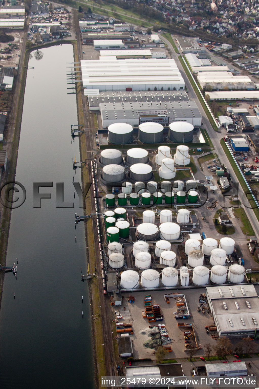 Oblique view of District Rheinhafen in Karlsruhe in the state Baden-Wuerttemberg, Germany