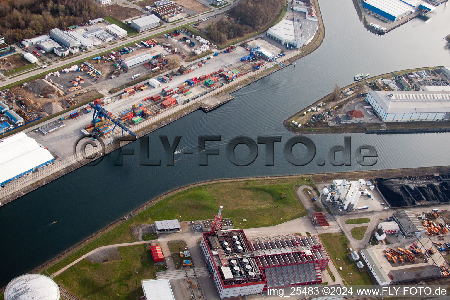 District Rheinhafen in Karlsruhe in the state Baden-Wuerttemberg, Germany from above