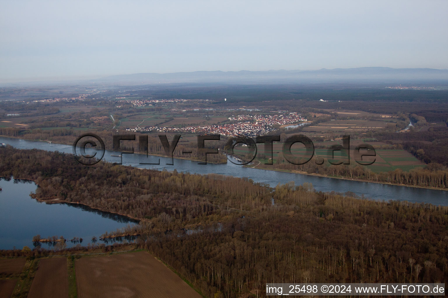 Lauter estuary in the district Neuburg in Neuburg am Rhein in the state Rhineland-Palatinate, Germany from above