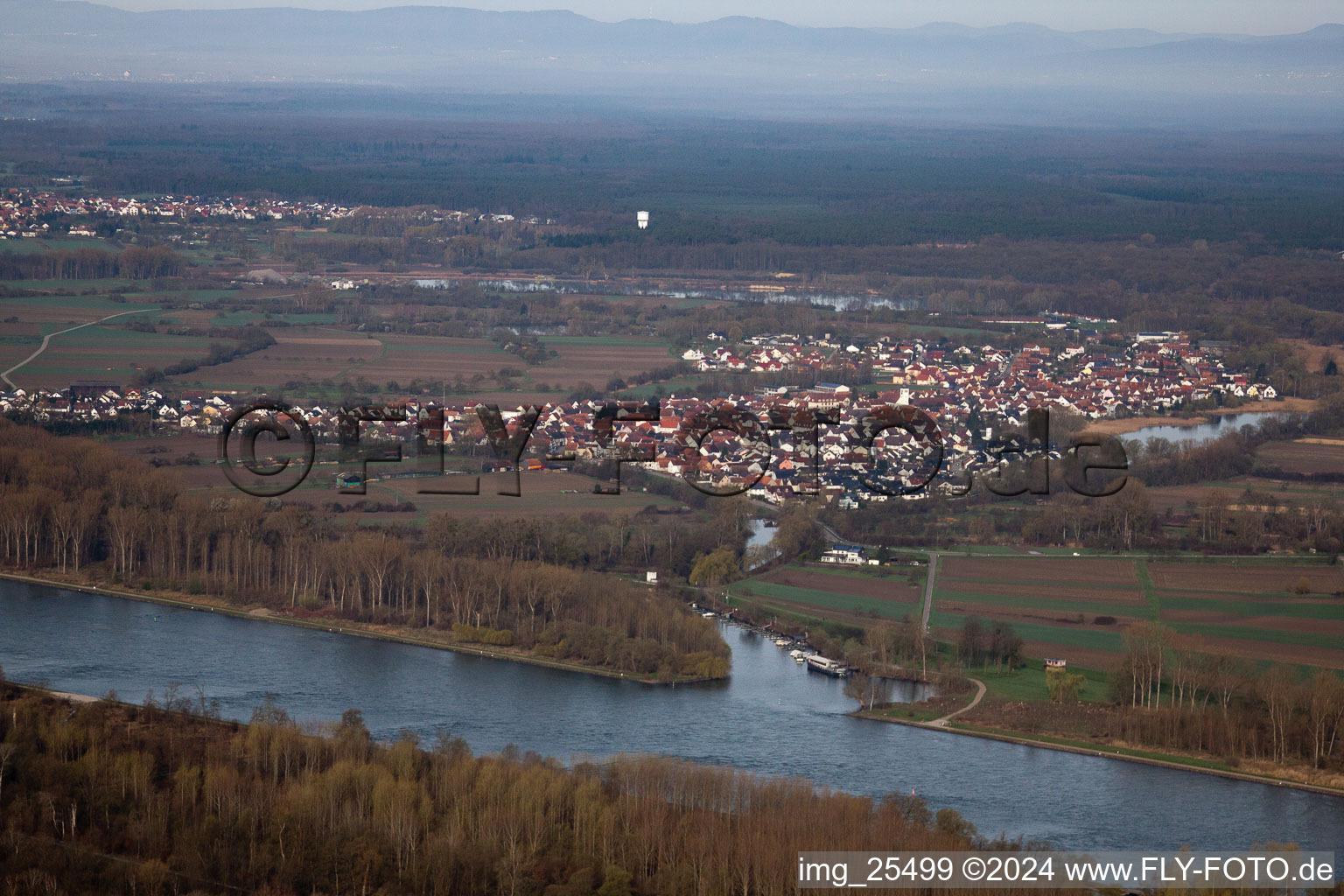 Lauter estuary in the district Neuburg in Neuburg am Rhein in the state Rhineland-Palatinate, Germany out of the air