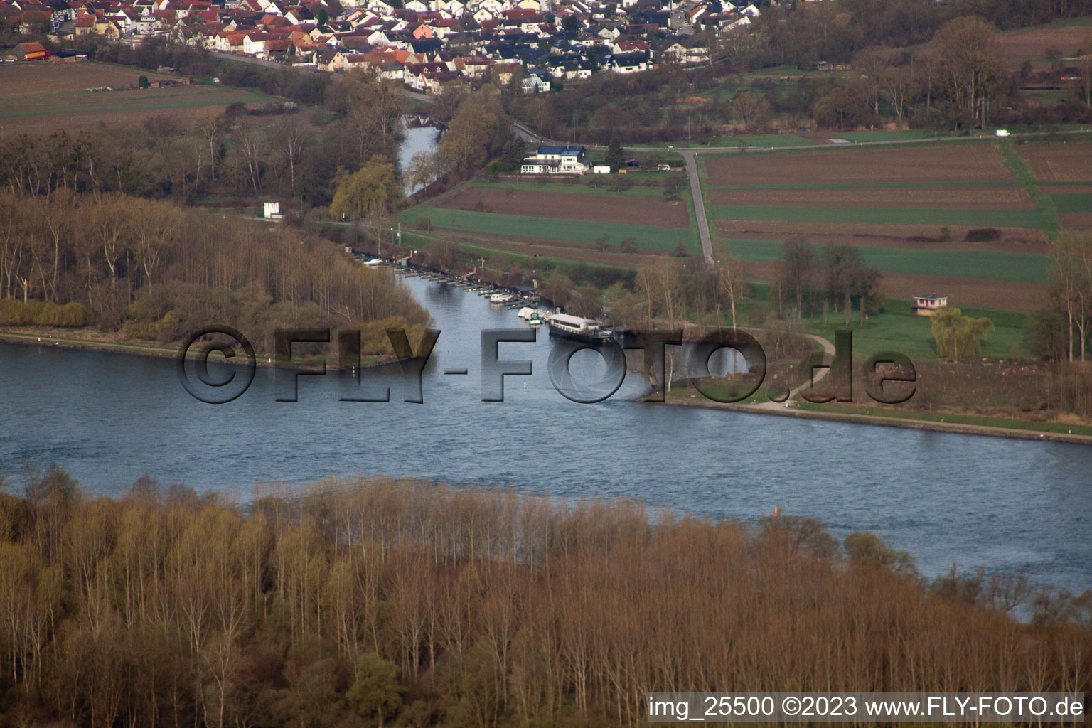 Lautermouth in Neuburg in the state Rhineland-Palatinate, Germany seen from above