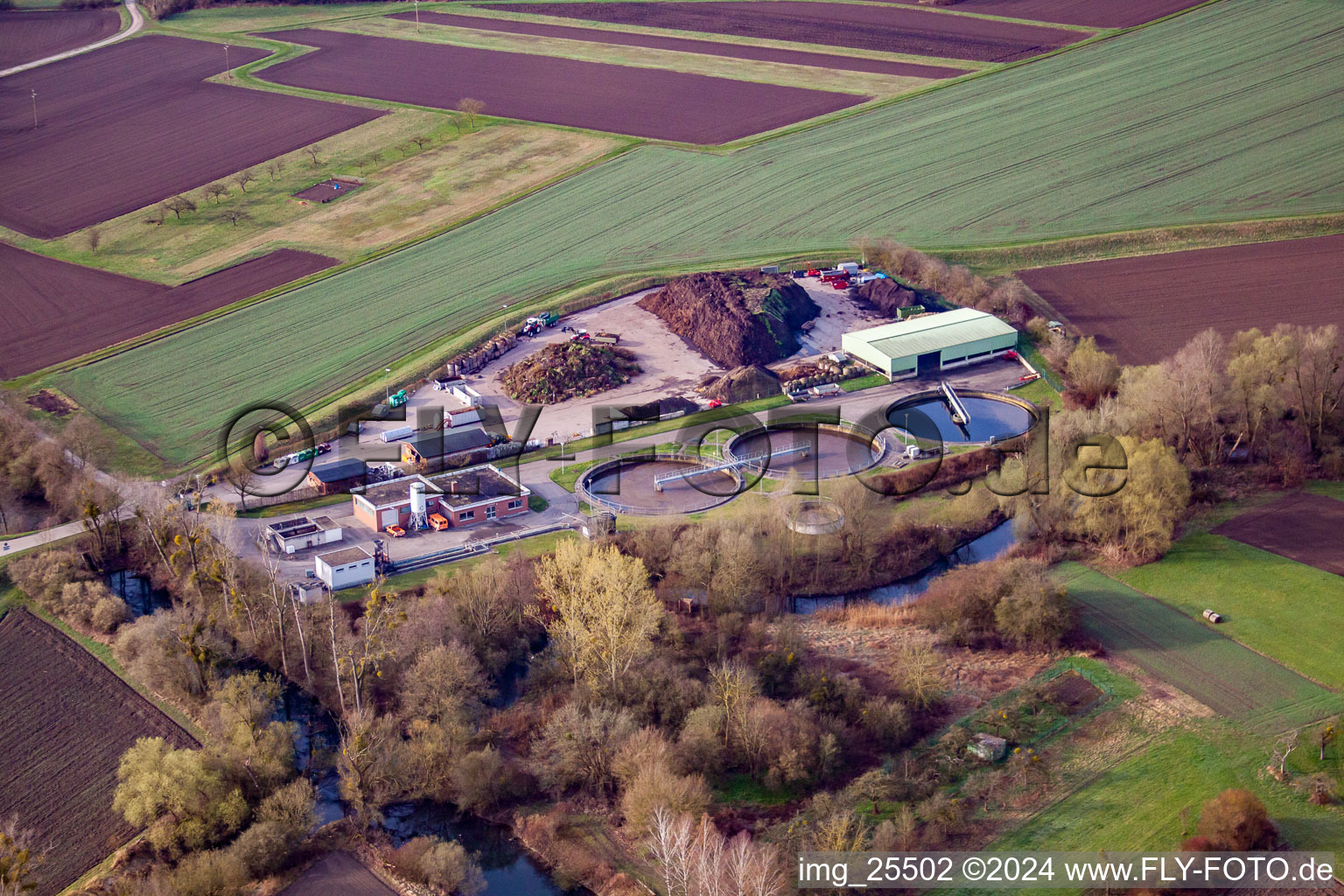 Sewage treatment plant and recycling center Rheinstetten in the district Mörsch in Rheinstetten in the state Baden-Wuerttemberg, Germany