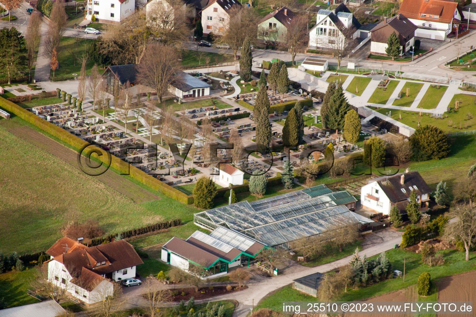 Cemetery in the district Neuburgweier in Rheinstetten in the state Baden-Wuerttemberg, Germany