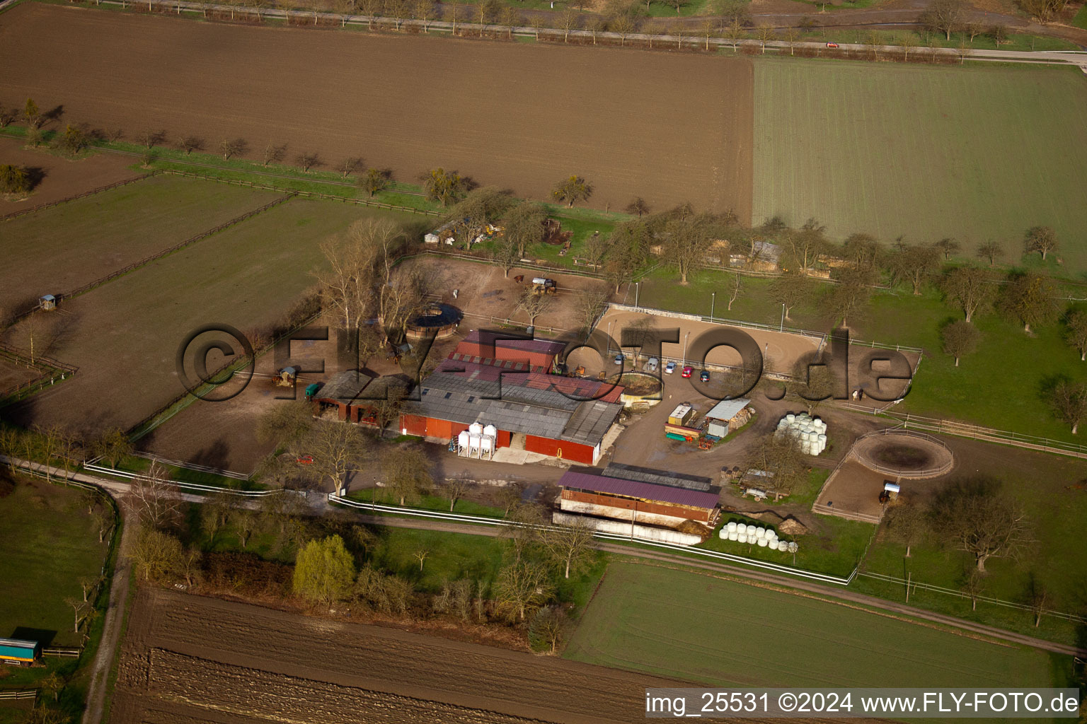 Aerial view of Wolfswiesenhof in Au am Rhein in the state Baden-Wuerttemberg, Germany