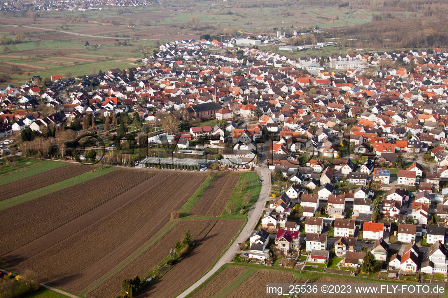 Drone image of Au am Rhein in the state Baden-Wuerttemberg, Germany