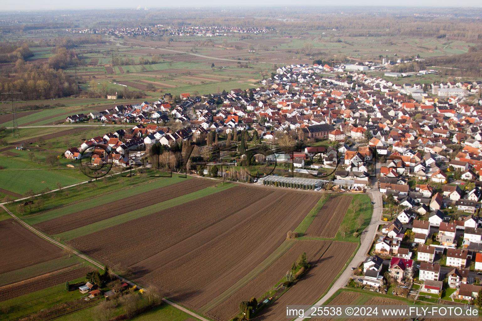 Au am Rhein in the state Baden-Wuerttemberg, Germany from a drone