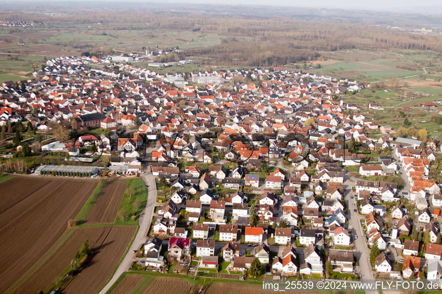 Town View of the streets and houses of the residential areas in the district Neuburgweier in Au am Rhein in the state Baden-Wurttemberg