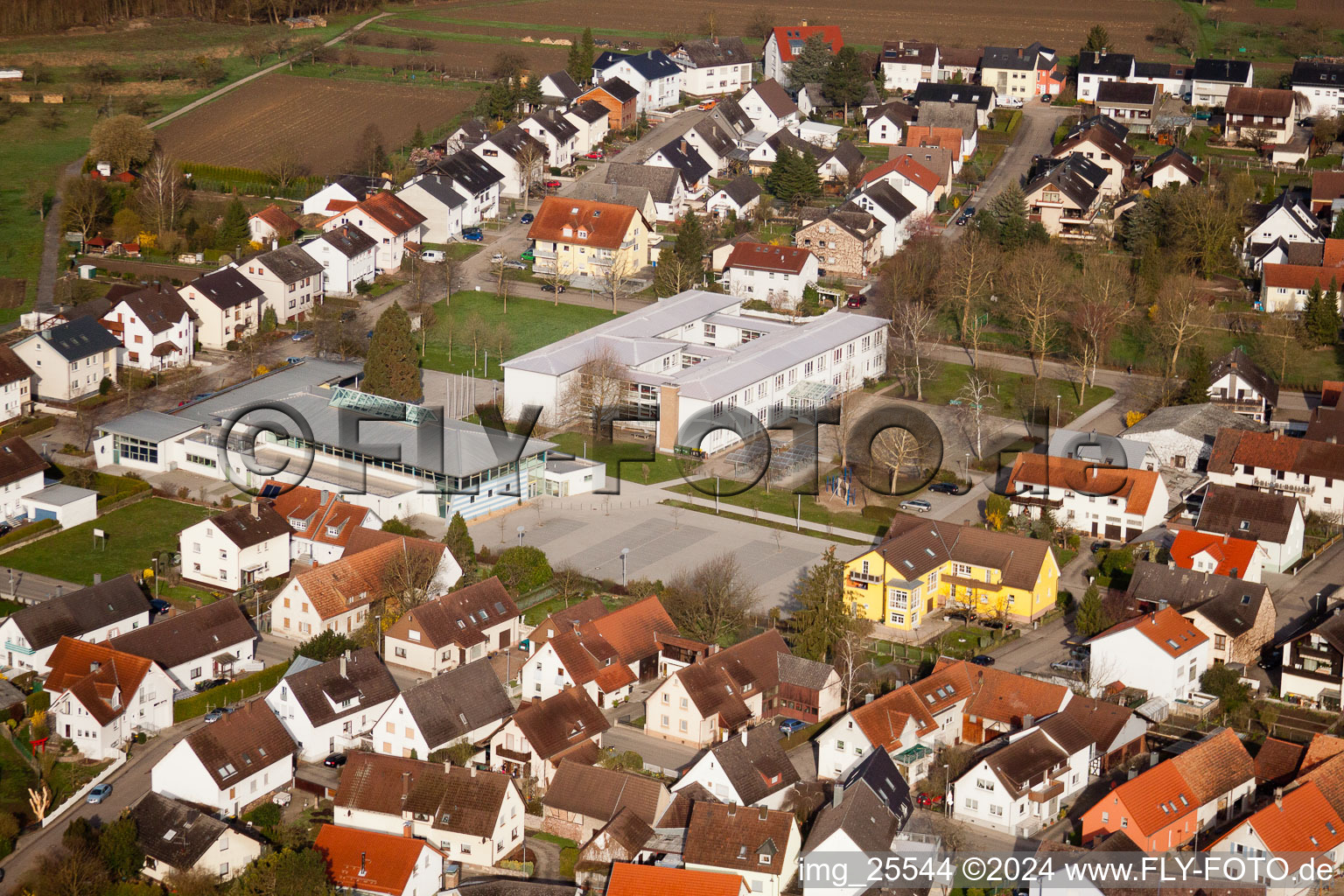 Oblique view of Au am Rhein in the state Baden-Wuerttemberg, Germany