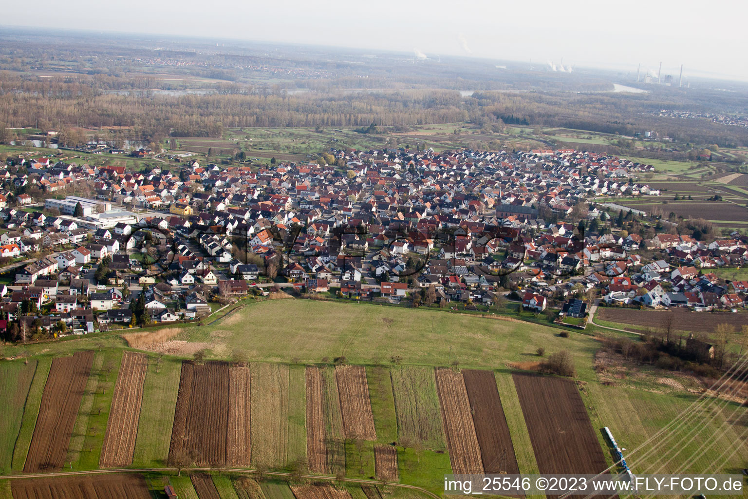 Aerial view of Elchesheim in the state Baden-Wuerttemberg, Germany