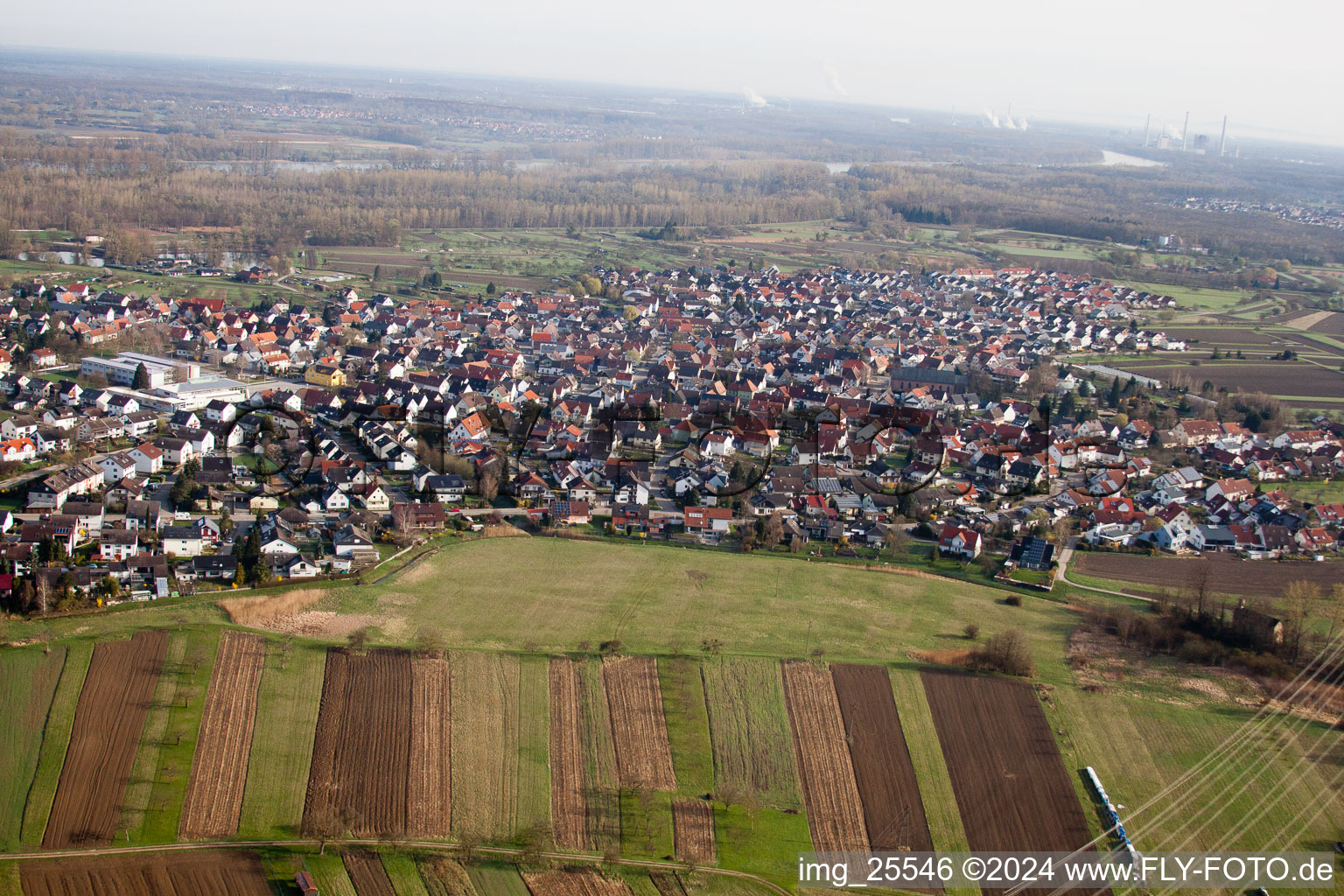 Au am Rhein in the state Baden-Wuerttemberg, Germany from above