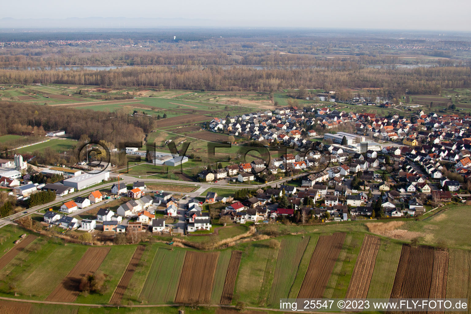 Aerial photograpy of Elchesheim in the state Baden-Wuerttemberg, Germany