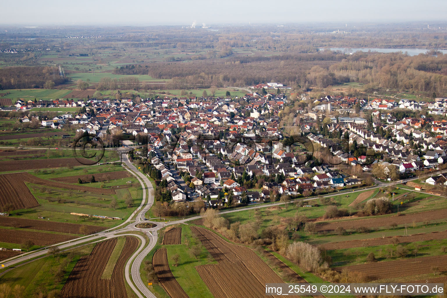 Oblique view of District Illingen in Elchesheim-Illingen in the state Baden-Wuerttemberg, Germany