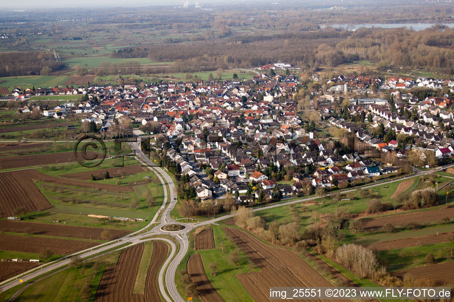 Elchesheim in the state Baden-Wuerttemberg, Germany seen from above