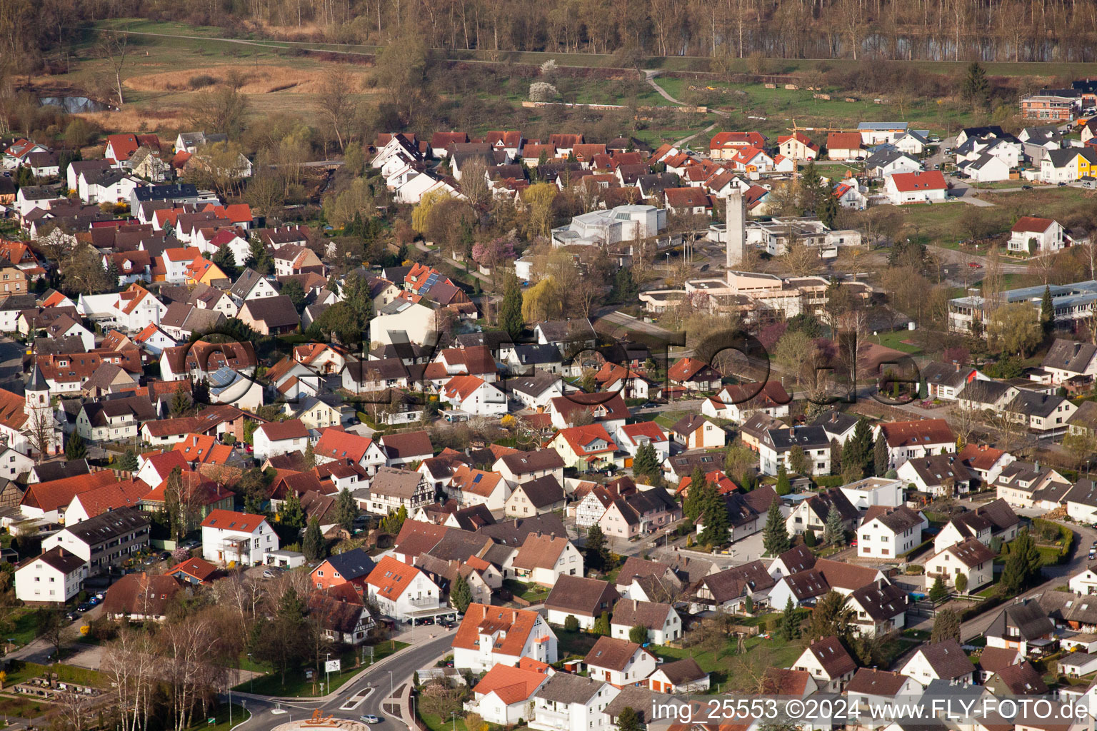 District Illingen in Elchesheim-Illingen in the state Baden-Wuerttemberg, Germany seen from above