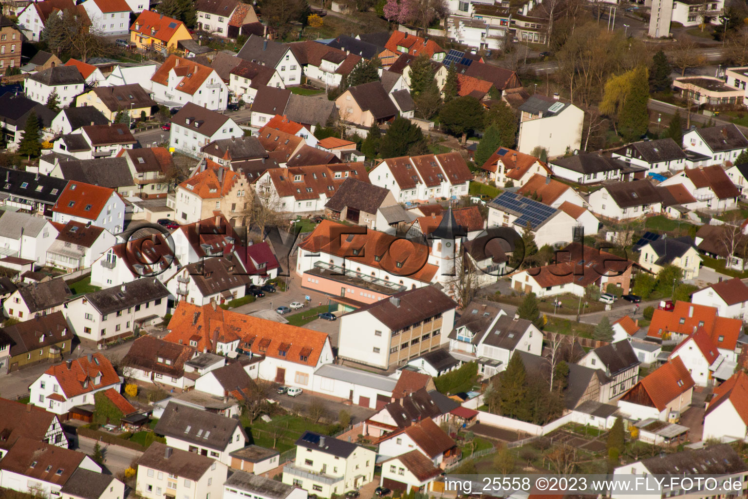 Drone image of Elchesheim in the state Baden-Wuerttemberg, Germany