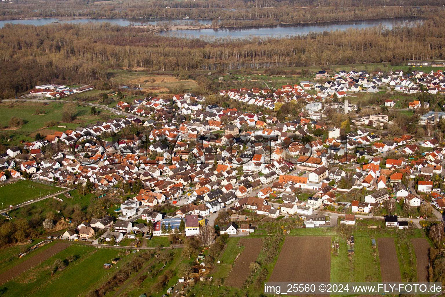 Bird's eye view of District Illingen in Elchesheim-Illingen in the state Baden-Wuerttemberg, Germany