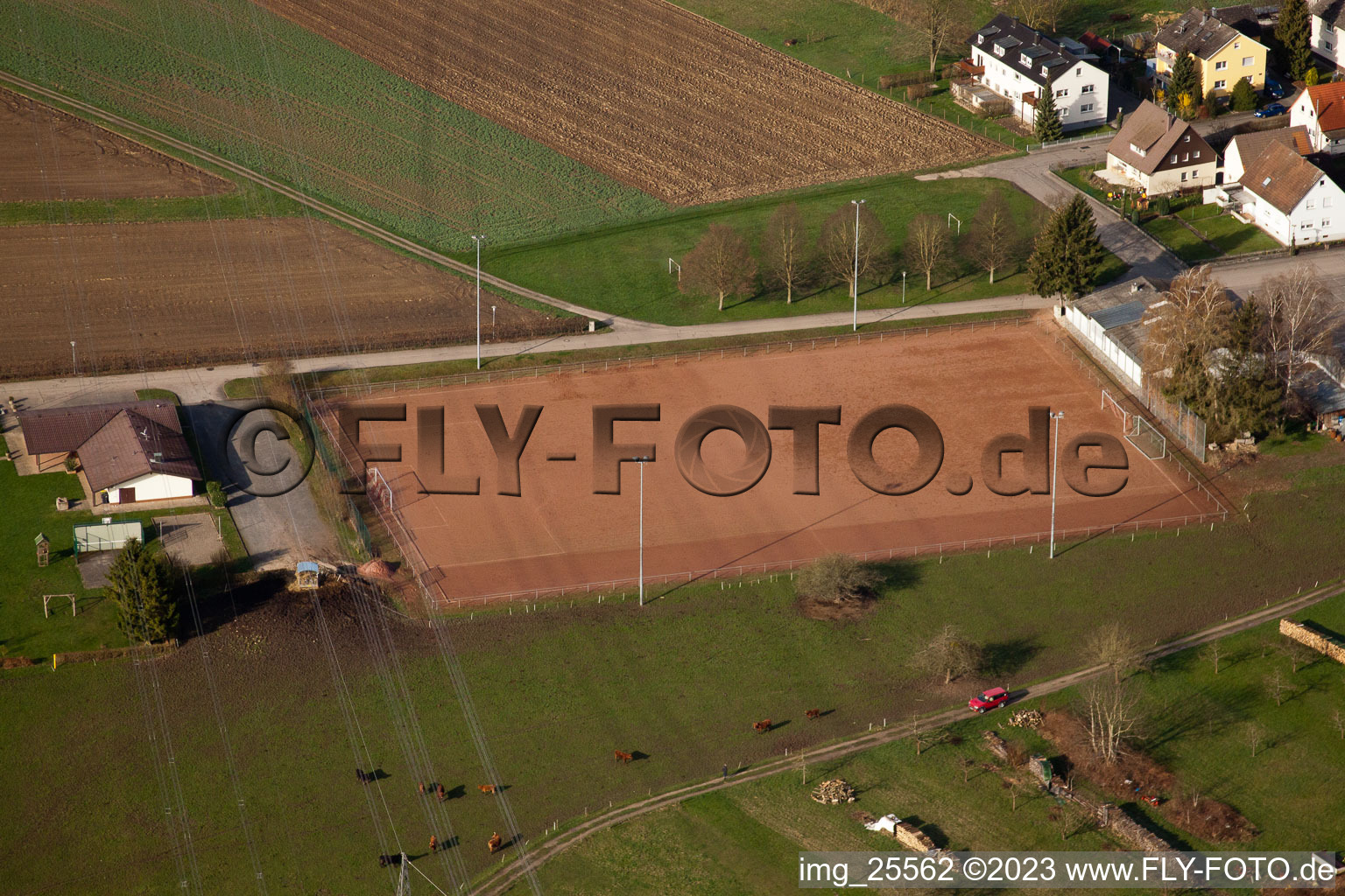 Aerial view of Elchesheim in the state Baden-Wuerttemberg, Germany