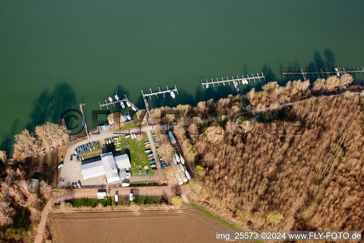 Aerial view of Rowing Club Rastatt 1898 eV in Elchesheim-Illingen in the state Baden-Wuerttemberg, Germany