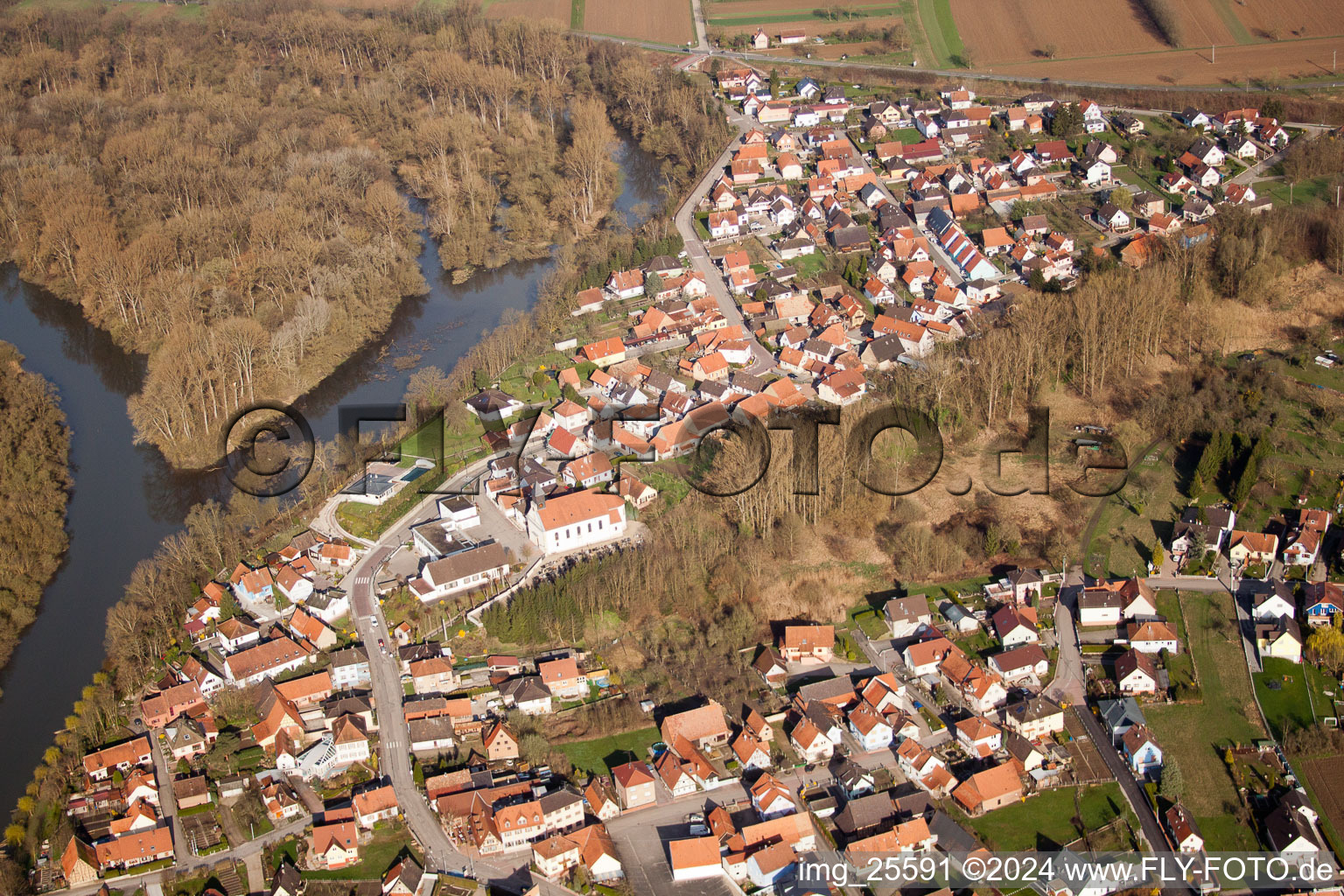 Bird's eye view of Munchhausen in the state Bas-Rhin, France