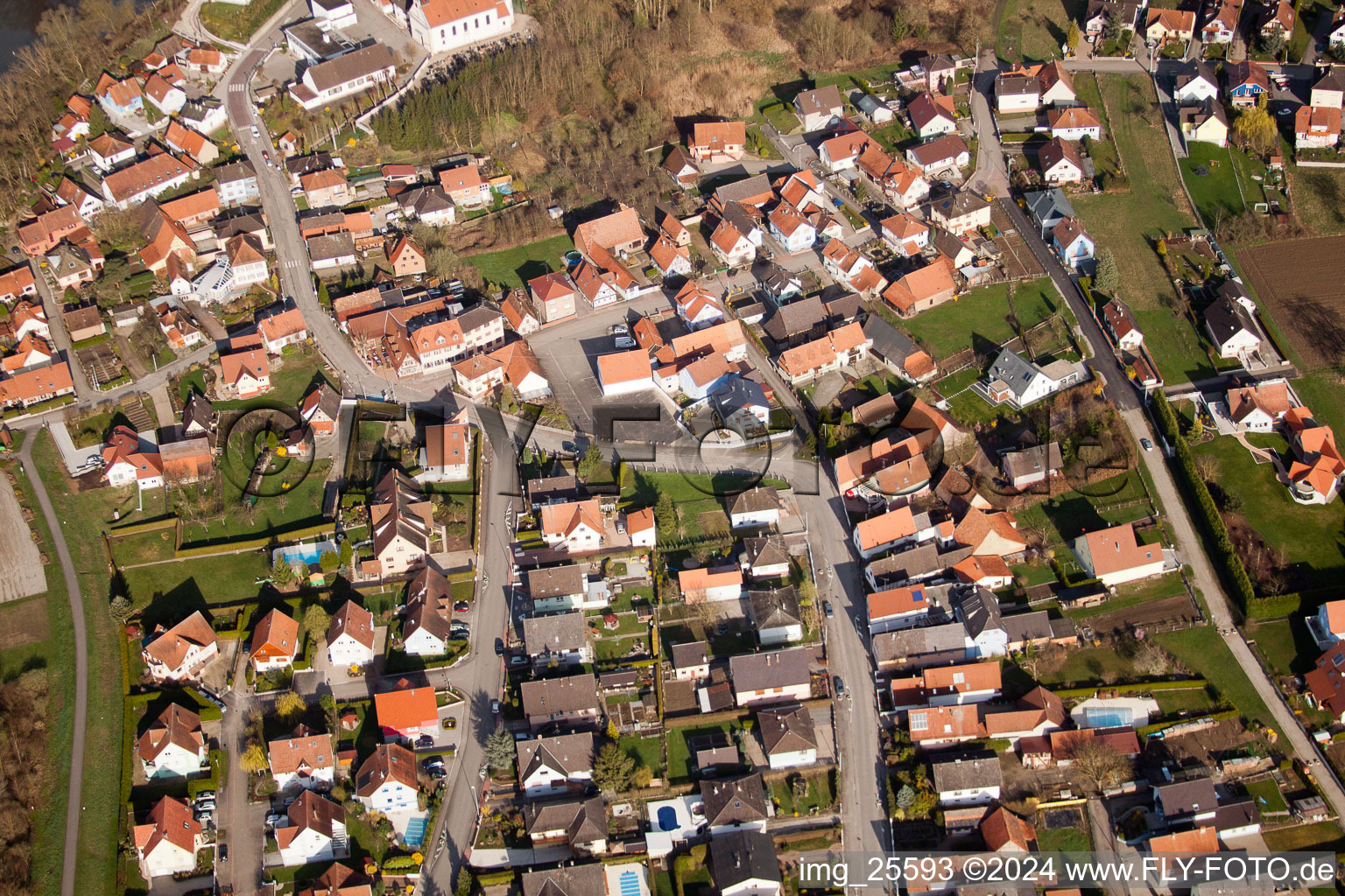 Drone recording of Munchhausen in the state Bas-Rhin, France