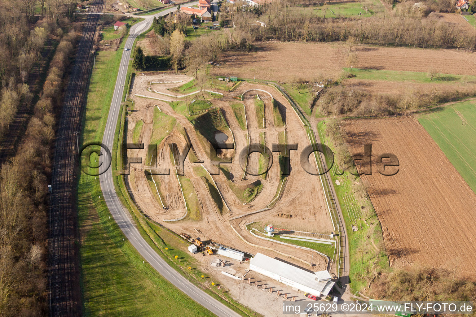 Aerial view of Racetrack racecourse of Moto club de Mothern in Mothern in Grand Est, France