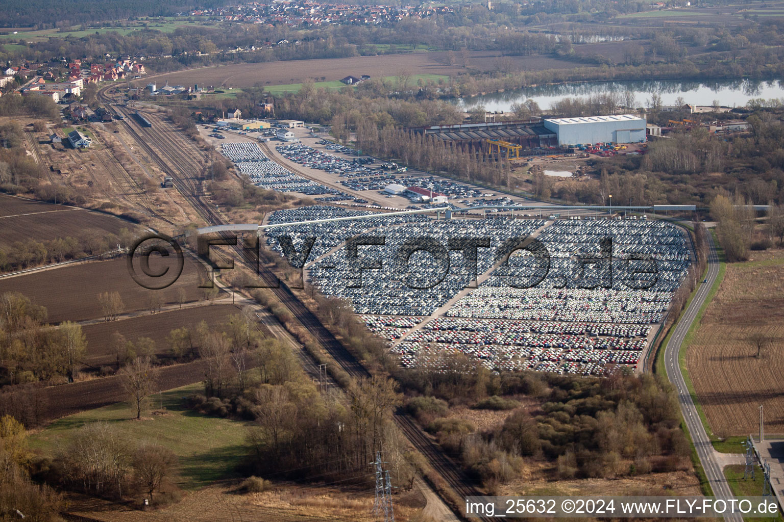 Aerial view of Harbor in Lauterbourg in the state Bas-Rhin, France