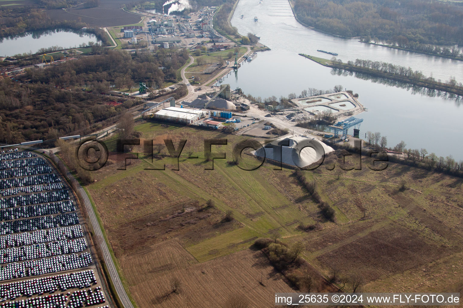 Harbor in Lauterbourg in the state Bas-Rhin, France from above