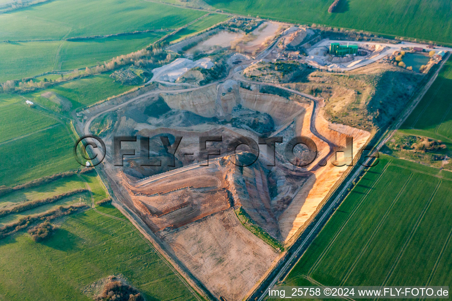 Open-pit mining of Heidelberg Materials Mineralik in the district Bittstädt in Amt Wachsenburg in the state Thuringia, Germany