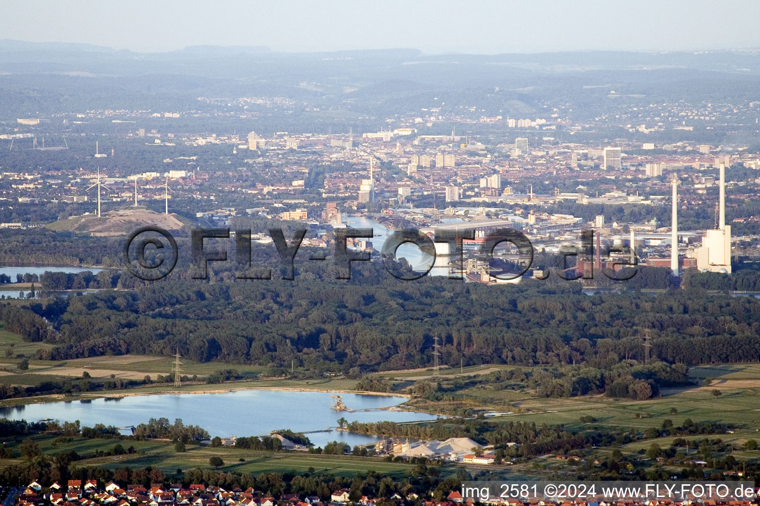 From the west in the district Rheinhafen in Karlsruhe in the state Baden-Wuerttemberg, Germany