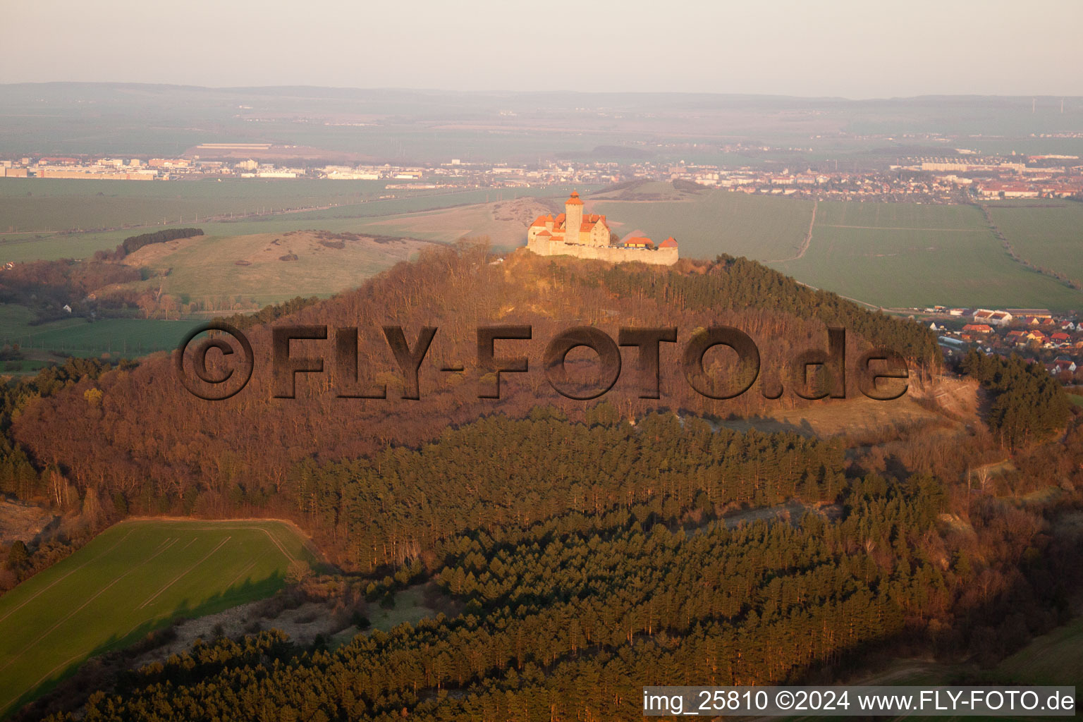 Castle of the fortress Wachsenburg in Amt Wachsenburg in the state Thuringia from above