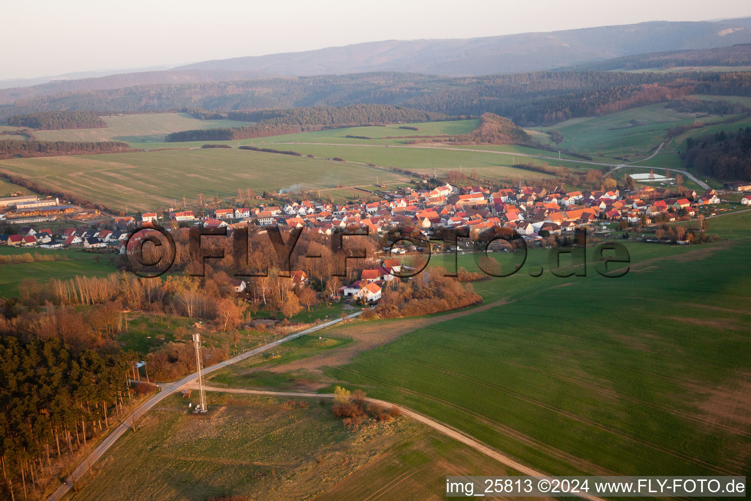 Aerial view of District Bittstädt in Amt Wachsenburg in the state Thuringia, Germany