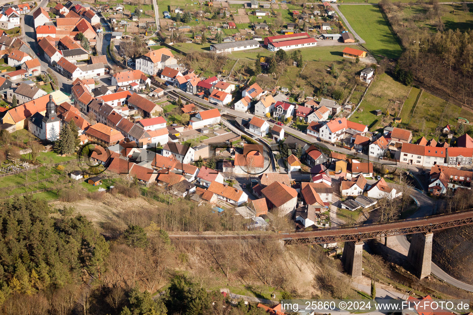 Town View of the streets and houses of Angelroda in the state Thuringia