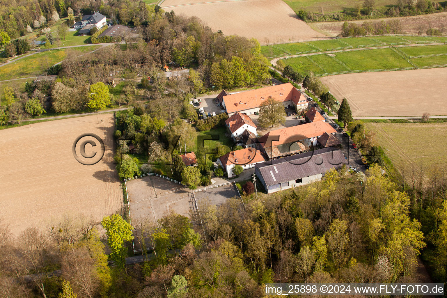 Oblique view of Rittnerhof in the district Durlach in Karlsruhe in the state Baden-Wuerttemberg, Germany